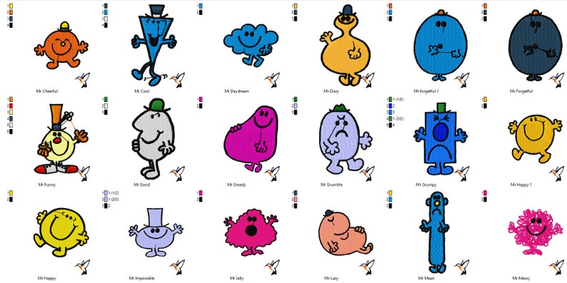 Mr Men Embroidery Design Pattern Collection INSTANT DOWNLOAD | Etsy