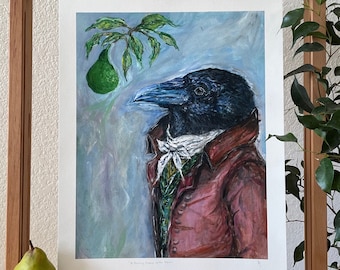 Fine Art Print, A Fancy Crow with Pear