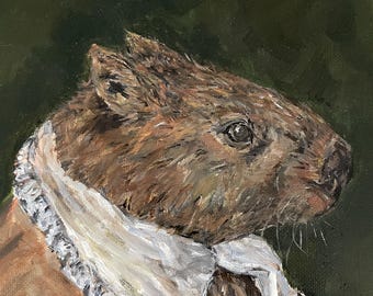 Obra de arte original, retrato de un wombat