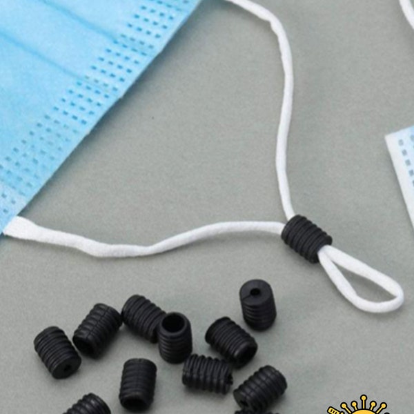 Ear toggles Adjustable ear loop DIY MASK Ear strap adjusters anti slip silicone ear loop elastic stopper, toggle. Black (100 PIECES)