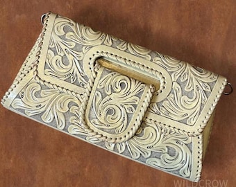 Origenes by David Luna Kopertówka ze skóry tłoczonej w stylu western boho