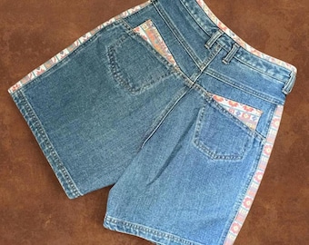 Shorts vaqueros estilo western vintage de Nuovo / Shorts vaqueros de talle alto con detalles del suroeste / Shorts bohemios de verano para festivales estilo vaquera, talla 26”.