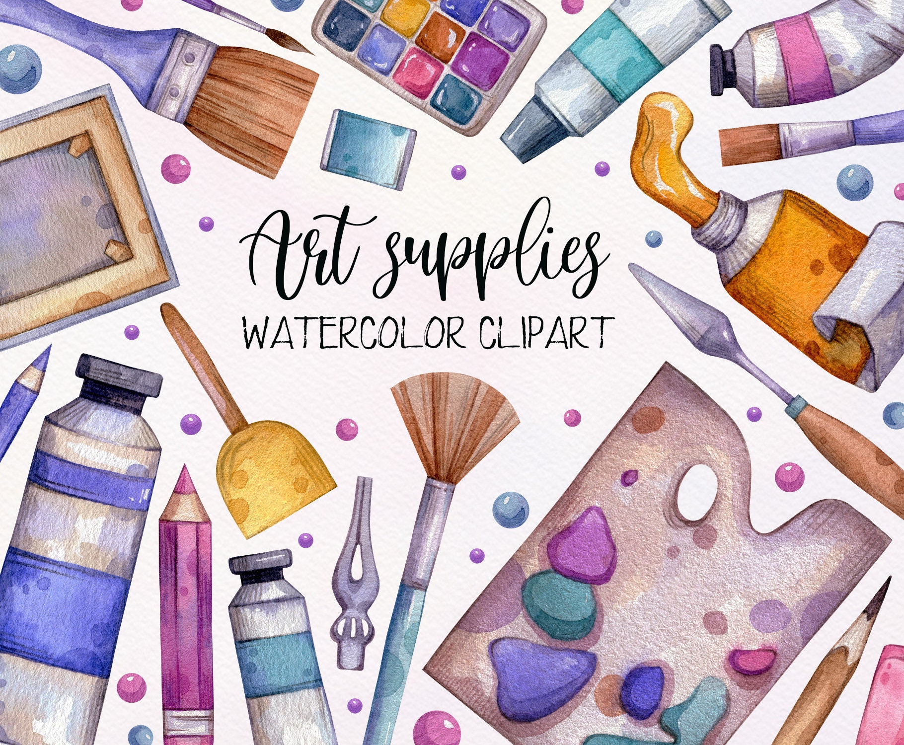 Watercolor Art Supplies Clipart Painting clip art artist PNG Etsy