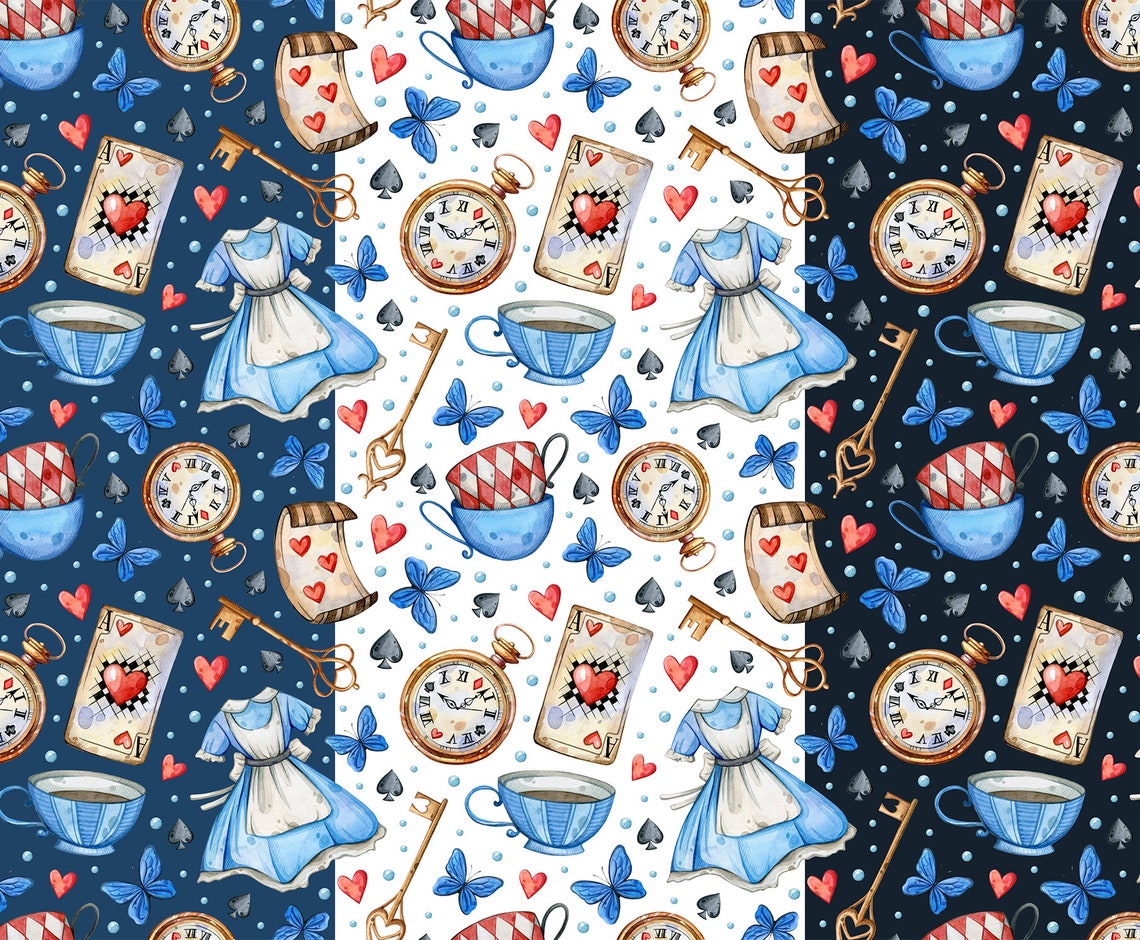 Alice in Wonderland Seamless patterns Watercolor Tea Party Etsy