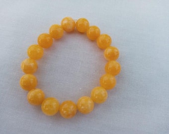 Genuine 12mm Natural Yellow Jade Round Gems Beads Stretch Bracelet Bangle 7.5‘’ Genuine 12mm Natural Yellow Jade Round Gems Beads Stretch Bracelet Bangle 7.5‘’