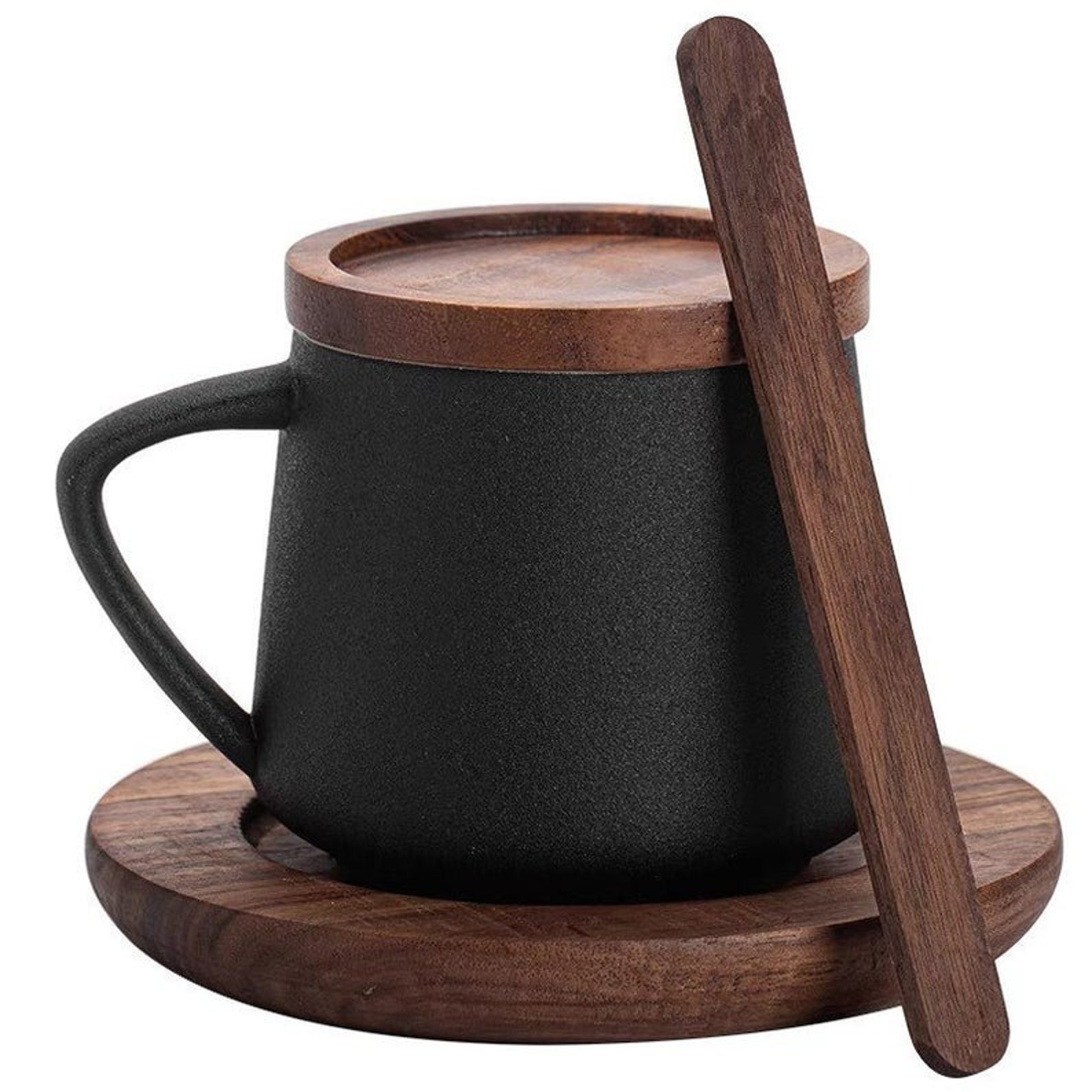 Ceramic Mug with Wooden Lid Stirrer & Saucer/Customizable Etsy