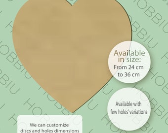 Wooden blank heart shape disc in various sizes from 5cm - 22cm.