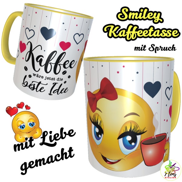 Smiley Emoticons Kaffeetasse mit lustigem Spruch & Motiv