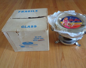 Vintage Fire King Chafing Dish: Royal Chrome Casserole, Original Box