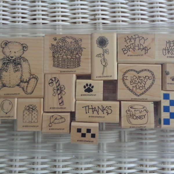 1995 Stampin Up Lot of 16 Rubber Stamp Set in Original Case Plus One Rubber Stampede Stamp ~ Total 17! Stamps