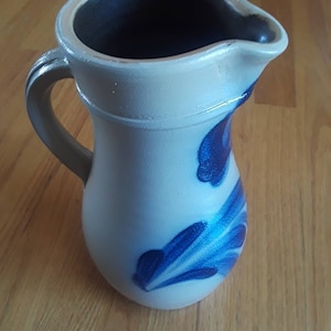 Wisconsin Pottery 1987 MEL Stamped Tall Pitcher with Handle with Floral Design ~ Columbus, WI ~ Measures ~ 10&quot; Tall ~ Beautiful!