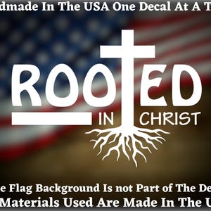 Rooted In Christ Religious Christian Cross Vinyl Decal/Sticker For Car Truck Van Window or Bumper Sticker USA Seller Made In America