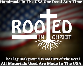 Rooted In Christ Religious Christian Cross Vinyl Decal/Sticker For Car Truck Van Window or Bumper Sticker USA Seller Made In America