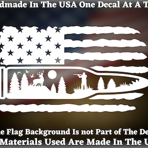 Deer Hunting Scene With American Flag and Bullet Vinyl Decal Deer Hunting, Patriotic Car Truck Van Window or Bumper Sticker USA Seller