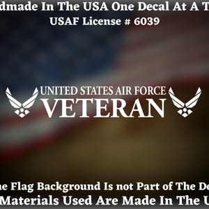Large United States Air Force Veteran With Emblem Car Truck Van Window or Bumper Sticker Vinyl Decal USA Seller Made In America