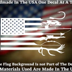 Hunting & Fishing American Flag Patriotic Vinyl Decal For Car Truck Van Window or Bumper Sticker Proudly Handmade In America
