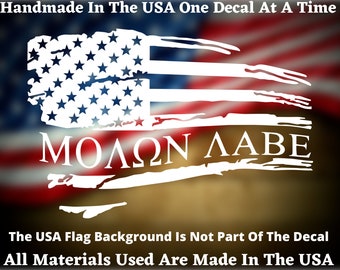 MOLON LABE Distressed American Flag  2nd Amendment Car Truck Van Window or Bumper Sticker Vinyl Decal USA Seller Made In America