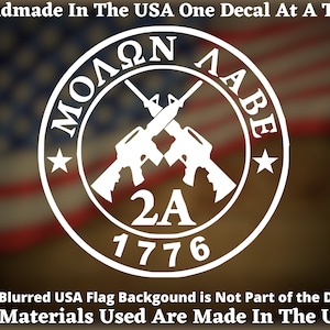 MOLON LABE 2A 1776 Crossed Rifles Round Window Decal Sticker For Car Window, Mirror, Bumper, Laptop, Windshield  USA Seller
