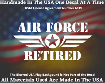 Air Force Retired Wings Vinyl Decal For Car Truck Van Window or Bumper Sticker Handmade In America For Veterans