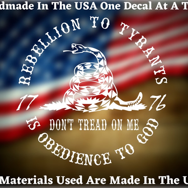 Rebellion To Tyrants Is Obedience To God Gadsden Decal For Car Truck Van Window or Bumper Sticker Vinyl Decal USA Seller