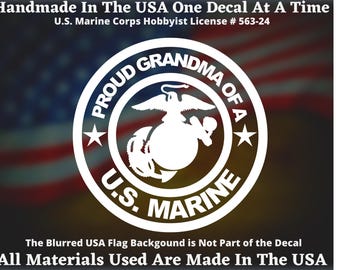 Proud Grandma Of A U.S. Marine USMC Custom Car Truck Van Window or Bumper Sticker Vinyl Decal