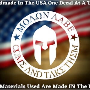 MOLON LABE Come And Take Them Vinyl decal Car Window, Mirror, Bumper, Laptop, Windshield, Car Truck Van Window Vinyl Decal USA Seller