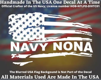 Navy Nona Distressed American Flag Decal For Car Truck Van Window or Bumper Sticker, Made In America
