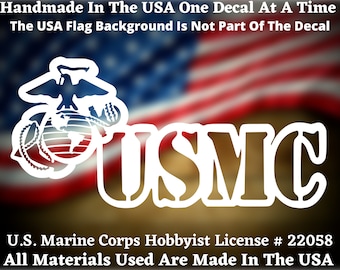 USMC with Eagle Globe and Anchor EGA decal. Custom Car Truck Van Window or Bumper Sticker Vinyl Decal Made In America