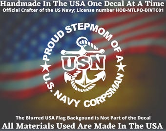 Proud StepMom Of A U.S. Navy Corpsman vinyl decal. For  Car Truck Van Window or Bumper Sticker USA Seller Made In America