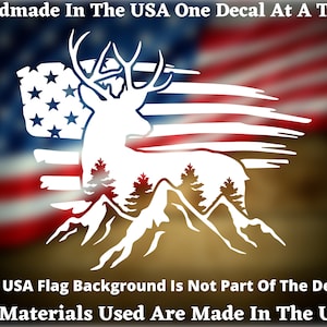 Deer With American Flag Vinyl Decal Deer Hunting, Patriotic Car Truck Van Window or Bumper Sticker USA Seller