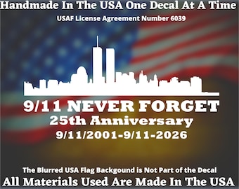 9 11 Never Forget New York Skyline Vinyl Decal, 9/11  Memorial 25th Anniversary For Car Truck Van Window or Bumper Sticker