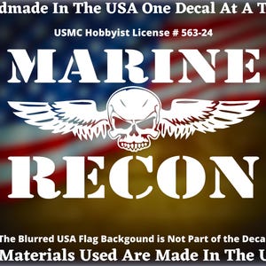 Marine Recon Skull & Wings Custom Vinyl Decal For Car Truck Window or Bumper Sticker, USMC Sticker, Marine Corps Decal, Gift For a Marine