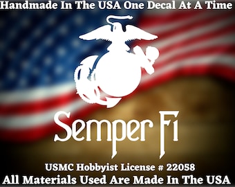 USMC U.S. Marine Corps Semper Fi Eagle Globe and Anchor EGA  Die Cut Vinyl Decal Bumper Sticker  Made In America