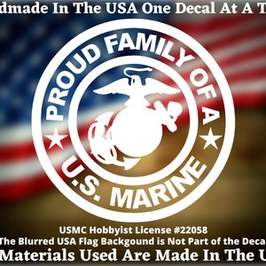 Proud Family Of A U.S. Marine USMC Custom Car Truck Van Window or Bumper Sticker Vinyl Decal