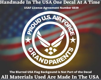 Proud U.S. Air Force Grandparents Vinyl Decal Made In USA Proud Military Supporter