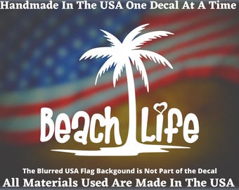 Beach Life #2 Summertime Sun Ocean & Palm Trees Car Truck Van Window or Bumper Sticker Vinyl Decal USA Seller Made In America
