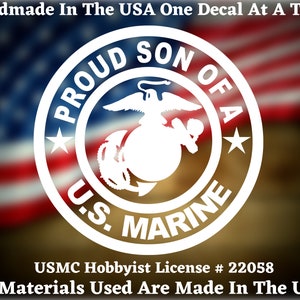 Proud Son  Of A U.S. Marine USMC Custom Car Truck Van Window or Bumper Sticker Vinyl Decal