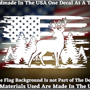 Deer With Distressed American Flag #2 Vinyl Decal Deer Hunting, Patriotic Car Truck Van Window or Bumper Sticker USA Seller