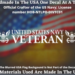 Large United States Navy Veteran With Navy Eagle Emblem Vinyl Decal For Car Truck Van Window or Bumper Sticker Handmade In America