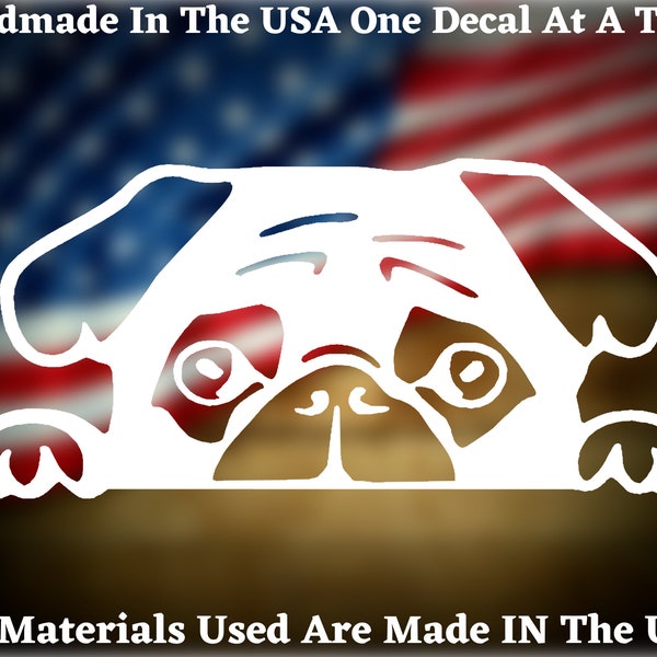 Peeking Pug #2 Car Truck Van Window or Bumper Sticker Vinyl Decal USA Seller Made In America