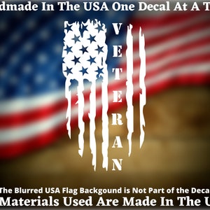 Distressed American Flag Veteran Vinyl Decal For Car Truck Van Window or Bumper Sticker Made In America