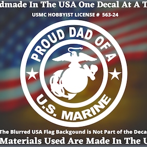 Proud Dad Of A U.S. Marine USMC Custom Car Truck Van Window or Bumper Sticker Vinyl Decal