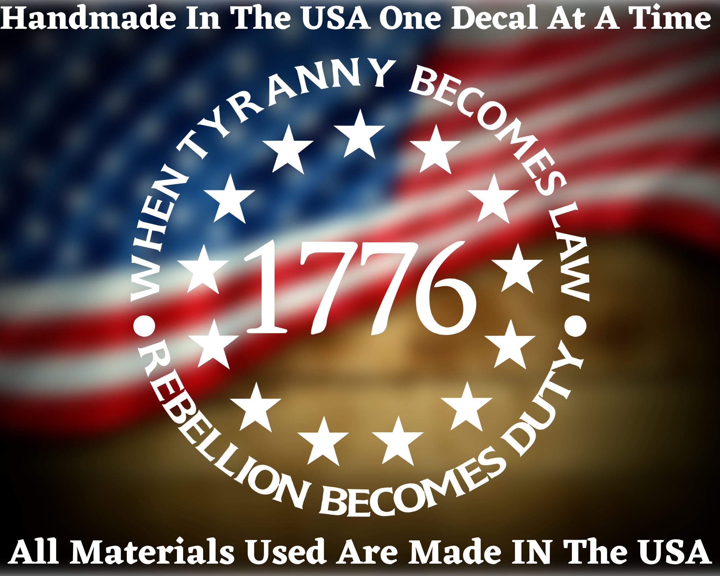 Large When Tyranny Becomes Law Rebellion Becomes Duty 1776 2nd Amendment Car Truck Bumper Sticker Vinyl Decal USA Seller