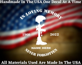 In Loving Memory Cross Of The Fallen Soldier Military Memorial Vinyl Decal USA Seller Made In America