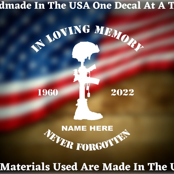 In Loving Memory Cross Of The Fallen Soldier Military Memorial Vinyl Decal USA Seller Made In America