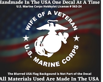 Proud Wife Of A U.S. Marine Veteran USMC Custom Car Truck Van Window or Bumper Sticker Vinyl Decal