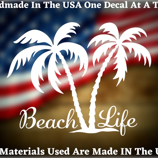 Beach Life #1 Summertime Sun Ocean & Palm Trees Car Truck Van Window or Bumper Sticker Vinyl Decal USA Seller Made In America