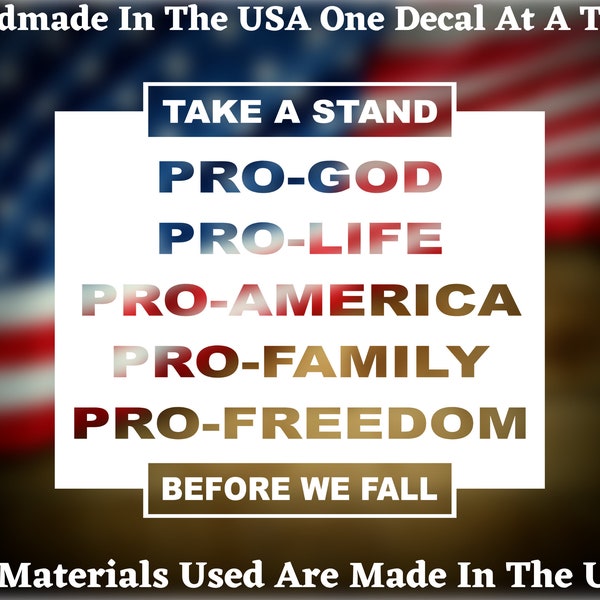 Take A Stand Before We Fall Decal Pro-God Pro-Life Pro-America Pro-Family Pro-Freedom Vinyl Decal Made In America