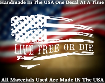 Large Live Free Or Die Distressed American Flag 2nd Amendment Car Truck Van Window or Bumper Sticker Vinyl Decal USA Seller Made In America