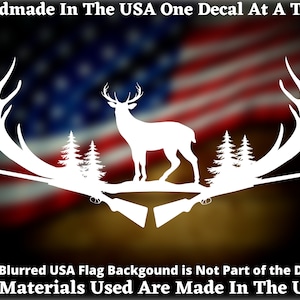 Deer Antlers With Crossed Rifles Deer Hunting Vinyl Decal For Car Truck Van Window or Bumper Sticker Vinyl Decal USA Seller Made In America